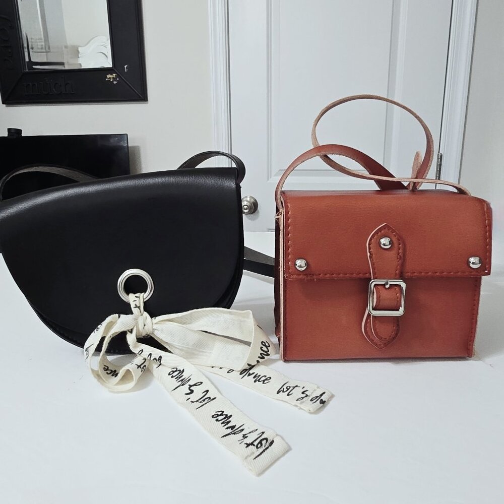 2 ZARA Girls Mini Faux Leather‎ Handbags | Crossbody Bags | Black & Brown